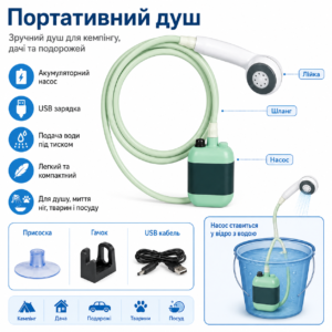 Портативний туристичний душ акумуляторний для кемпінгу